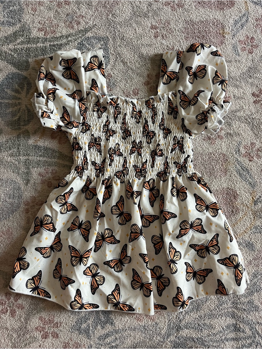 Girls White Butterfly Smocked Shirt